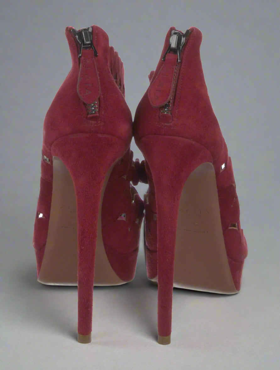 Loved By Lea: Alaïa Burgundy/Maroon Suede Multi Strap Platform Pumps — Size EU 39.5 / US 9.5