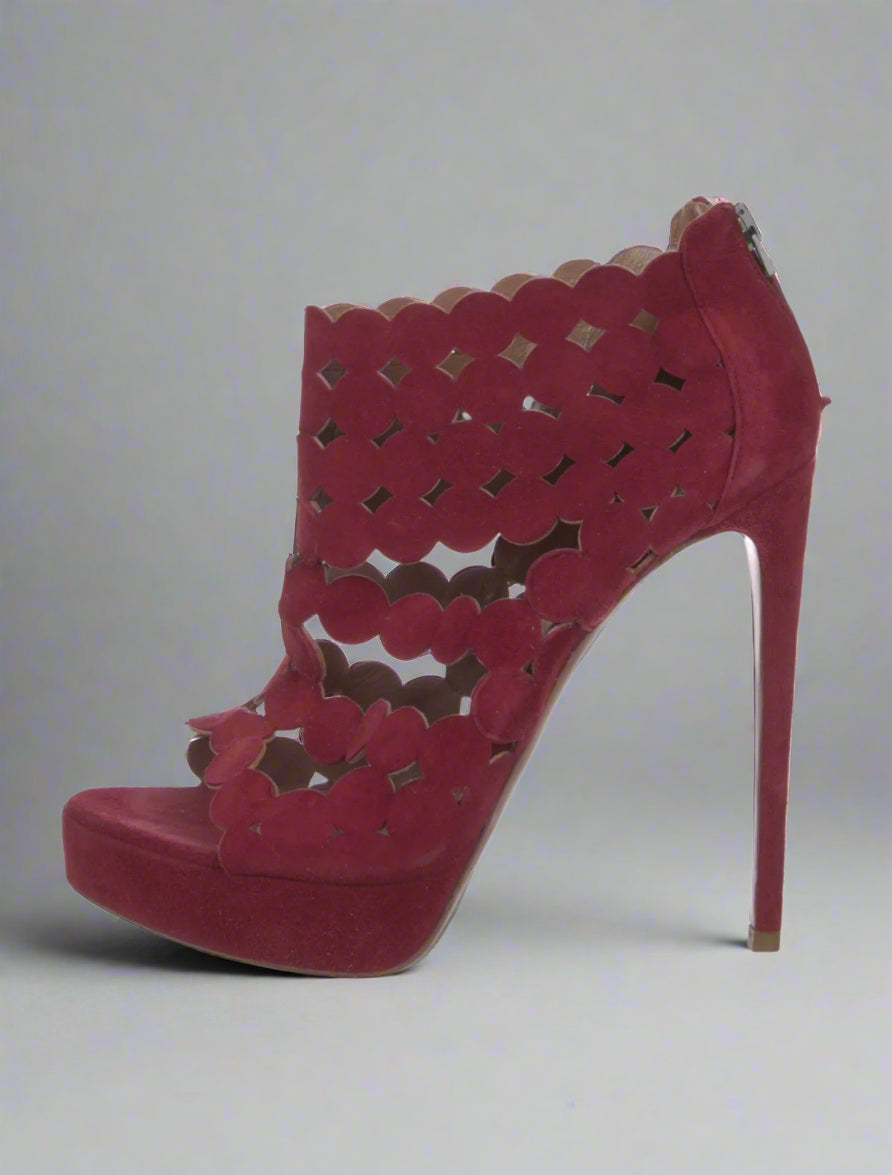Loved By Lea: Alaïa Burgundy/Maroon Suede Multi Strap Platform Pumps — Size EU 39.5 / US 9.5