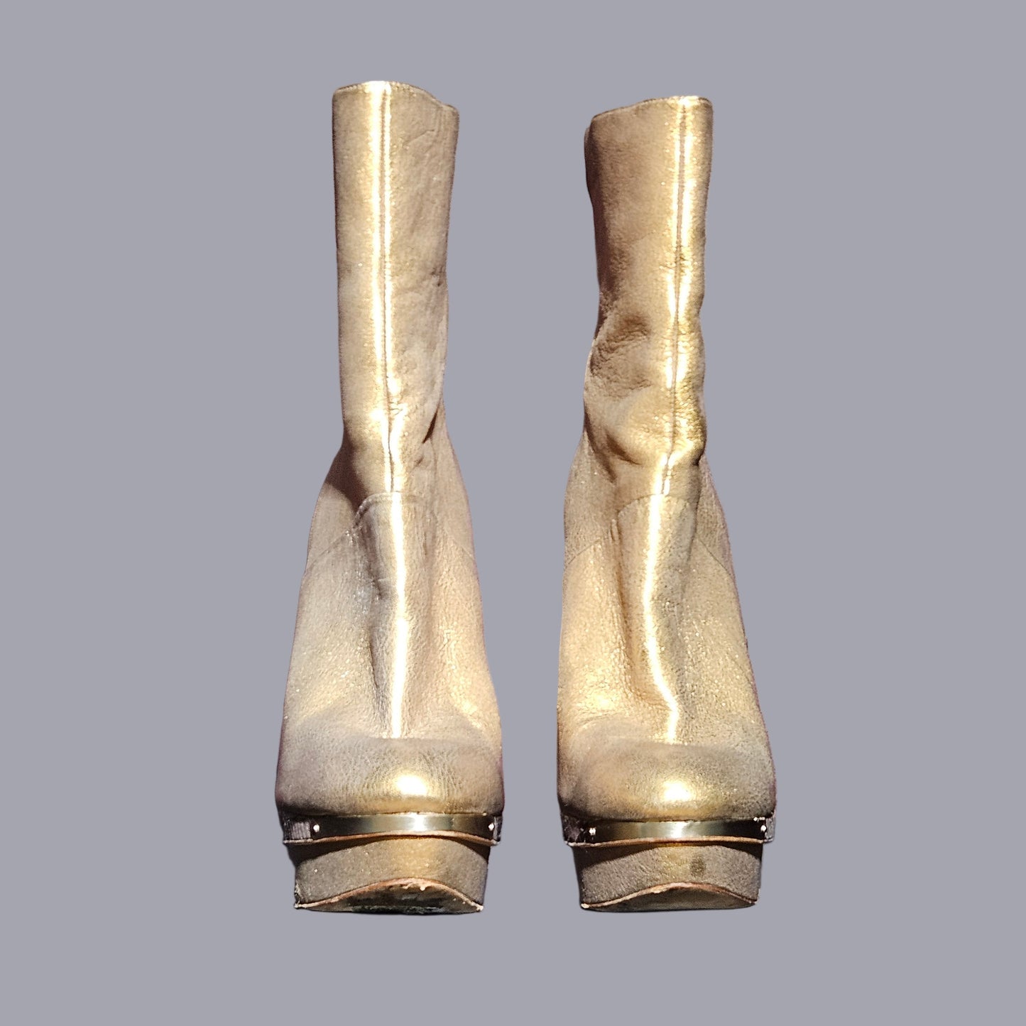 Loved By Lea: Brian Atwood Golden High Heel Platform Ankle Boots (EU 40.5/US 9.5)