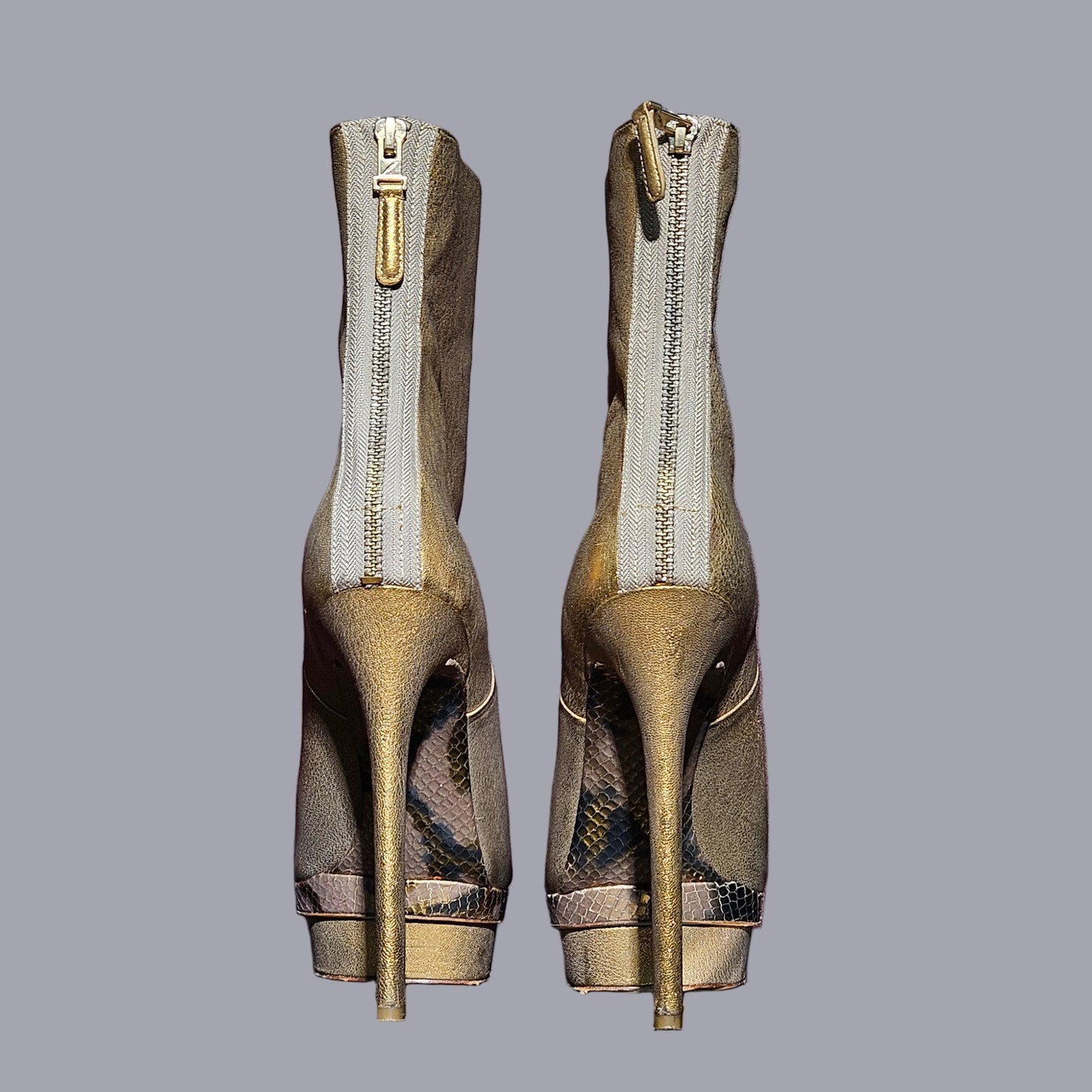 Loved By Lea: Brian Atwood Golden High Heel Platform Ankle Boots (EU 40.5/US 9.5)