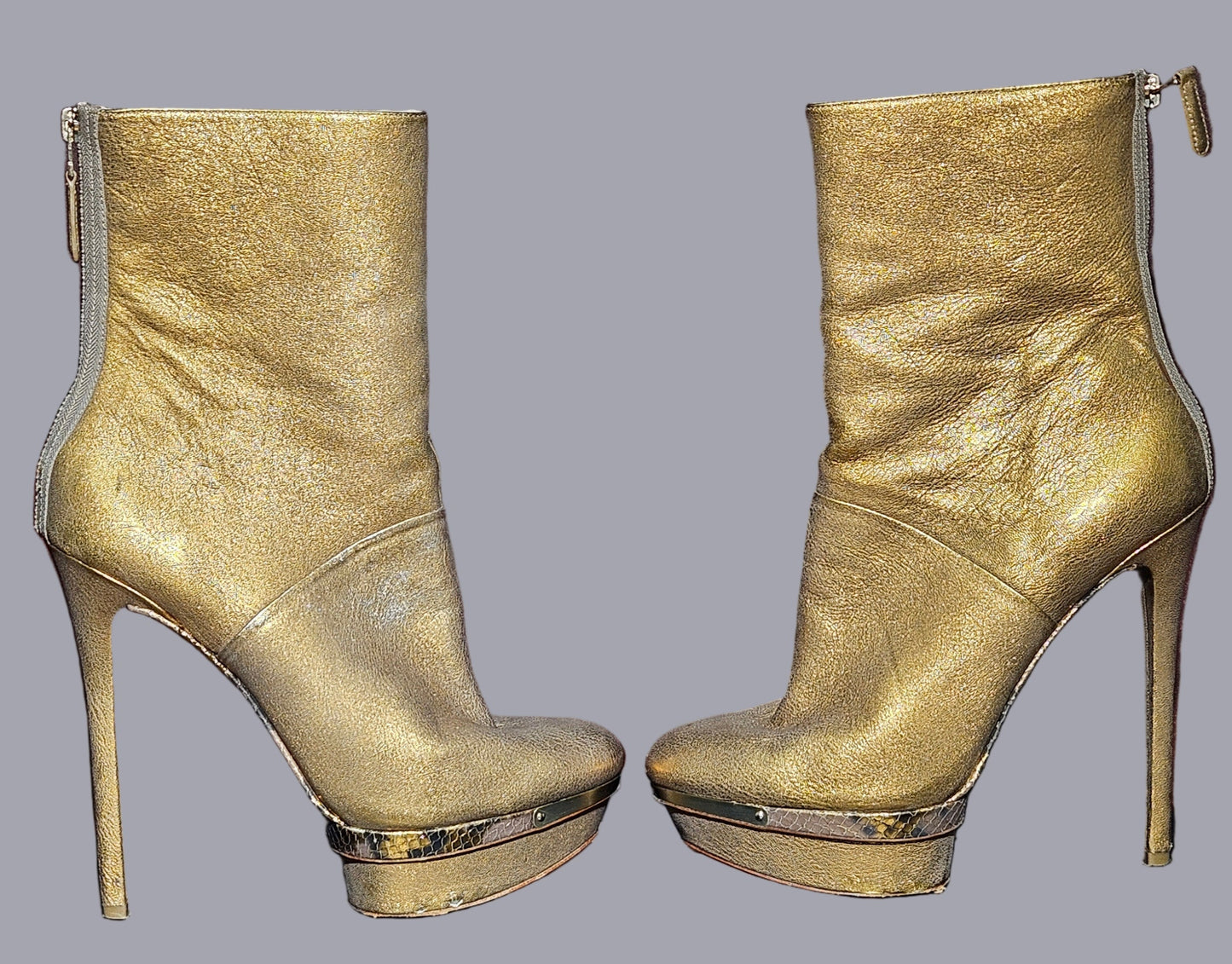 Loved By Lea: Brian Atwood Golden High Heel Platform Ankle Boots (EU 40.5/US 9.5)