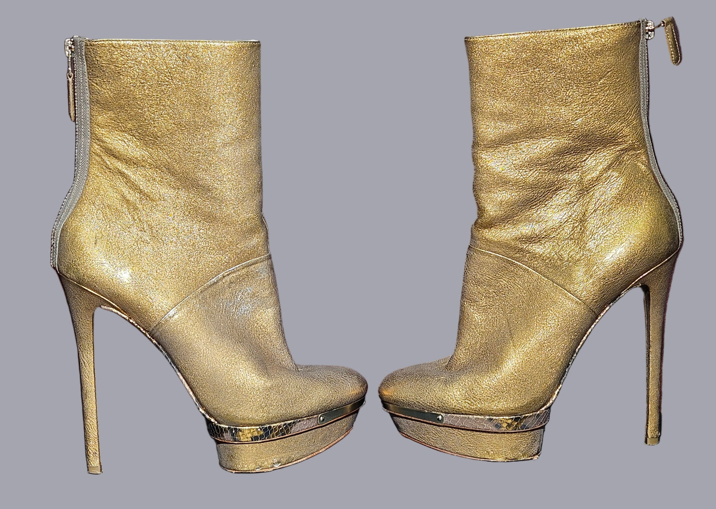 Loved By Lea: Brian Atwood Golden High Heel Platform Ankle Boots (EU 40.5/US 9.5)