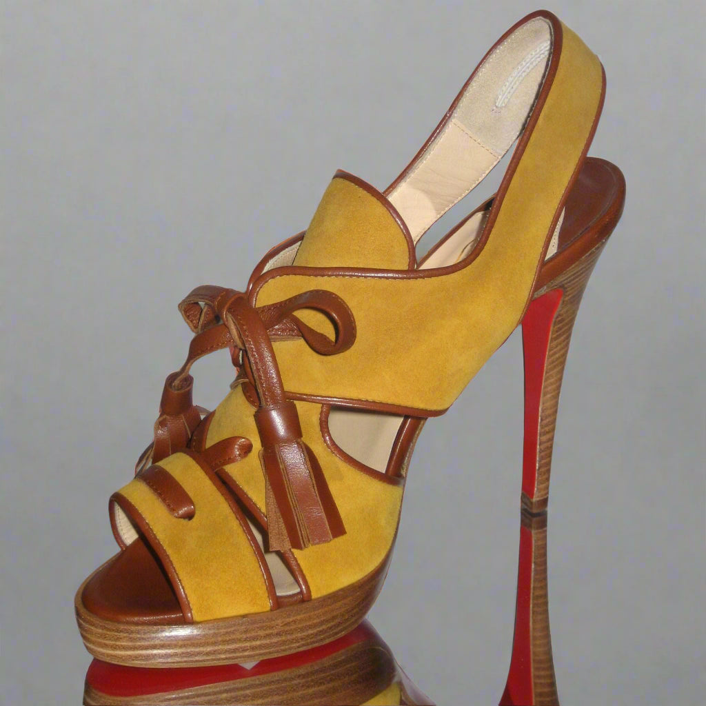 Loved By Lea: Christian Louboutin Mustard Napa Leather and Suede Sandals with Tassels
