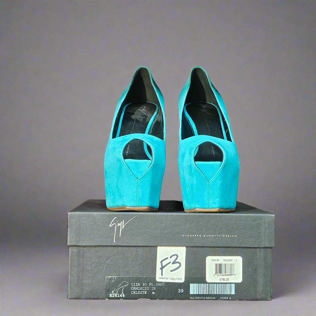 Loved By Lea: Giuseppe Zanotti Liza 90 Celeste Blue Suede Pump