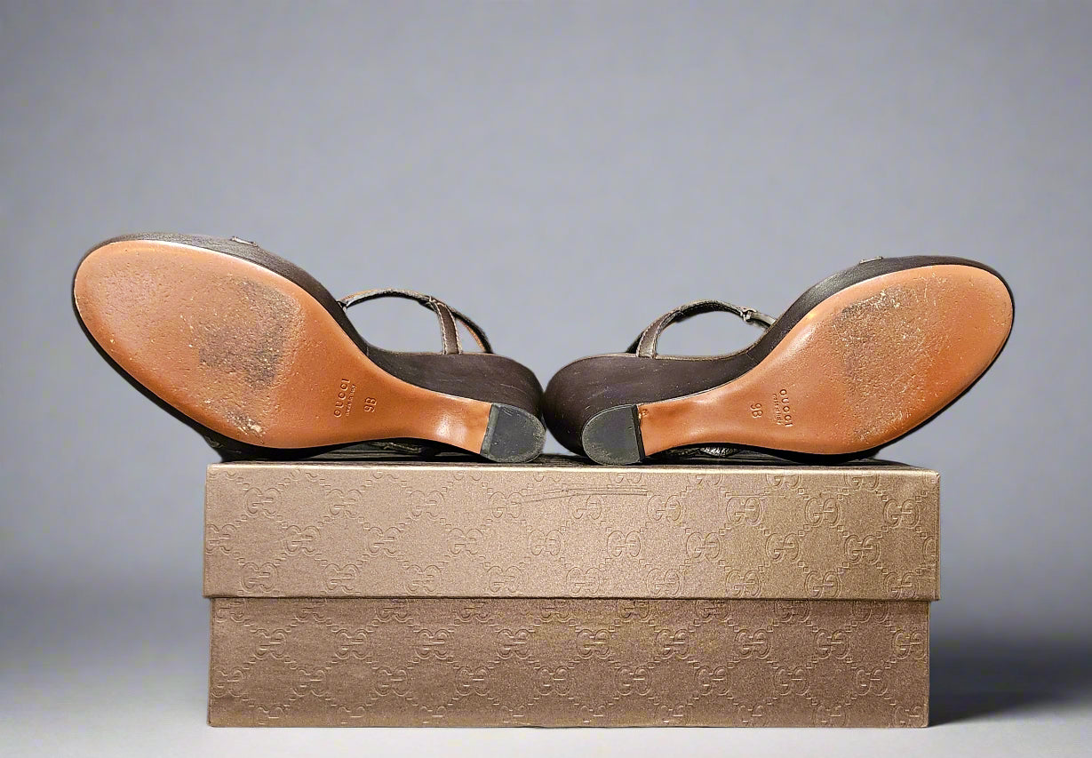 Loved by Lea Gucci Women's Brown Leather Wedge Sandals
