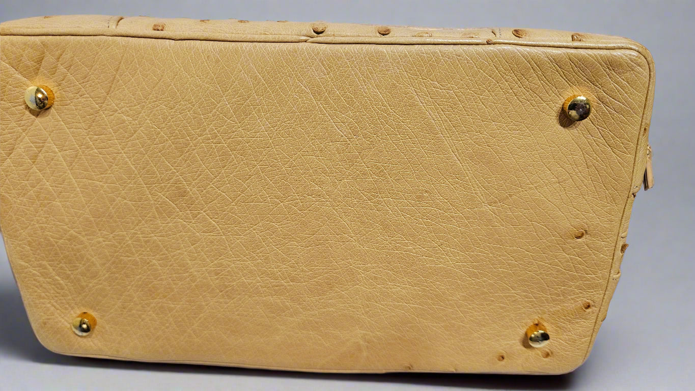 Loved By Lea: Judith Leiber Vintage Tan Ostrich Top Handle Satchel With Convertible Strap and Compact