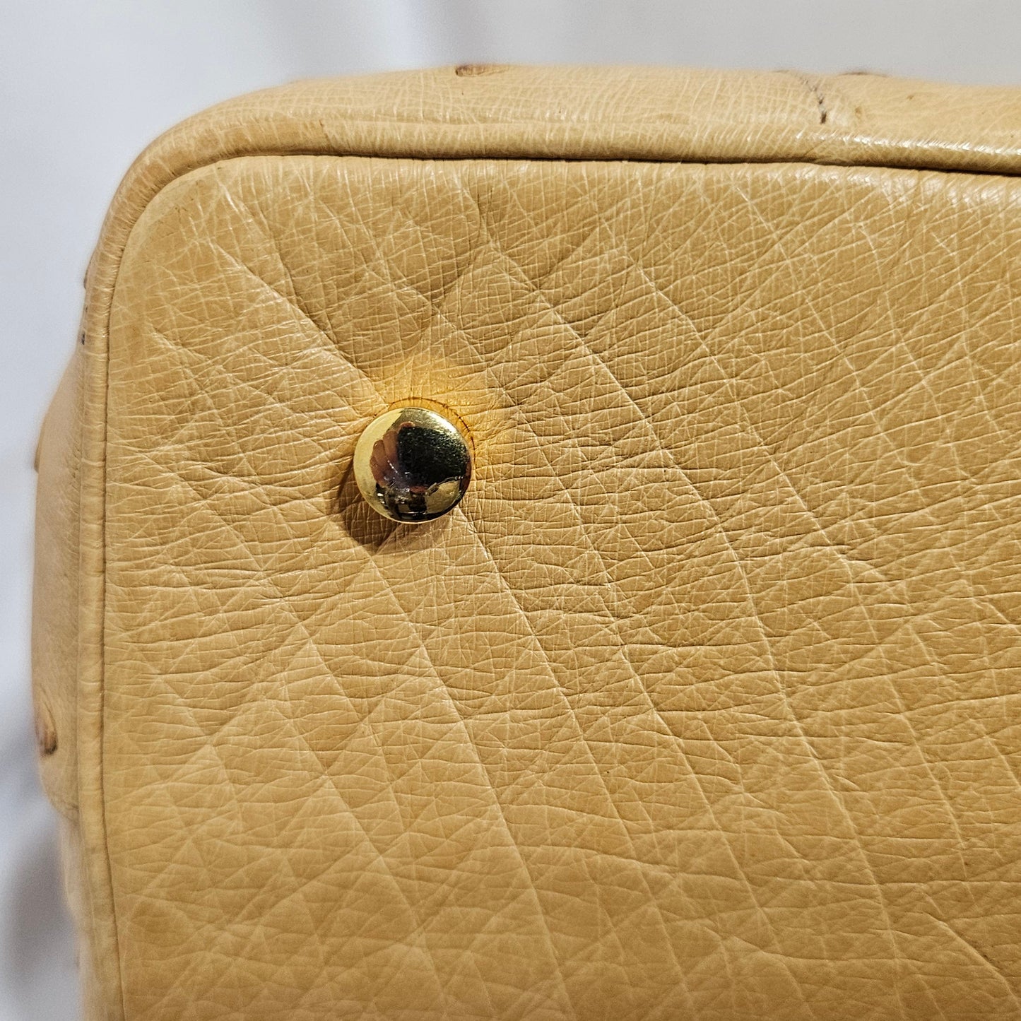 Loved By Lea: Judith Leiber Vintage Tan Ostrich Top Handle Satchel With Convertible Strap and Compact