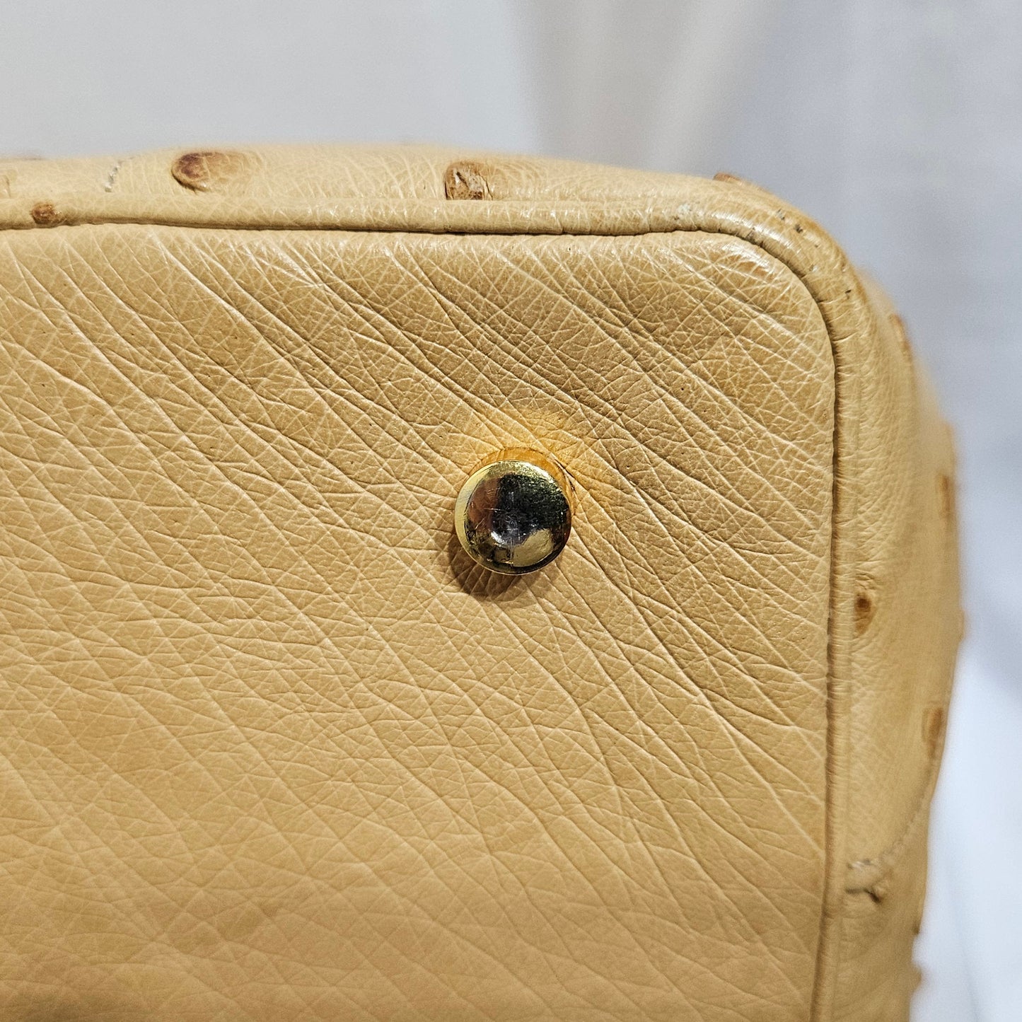 Loved By Lea: Judith Leiber Vintage Tan Ostrich Top Handle Satchel With Convertible Strap and Compact