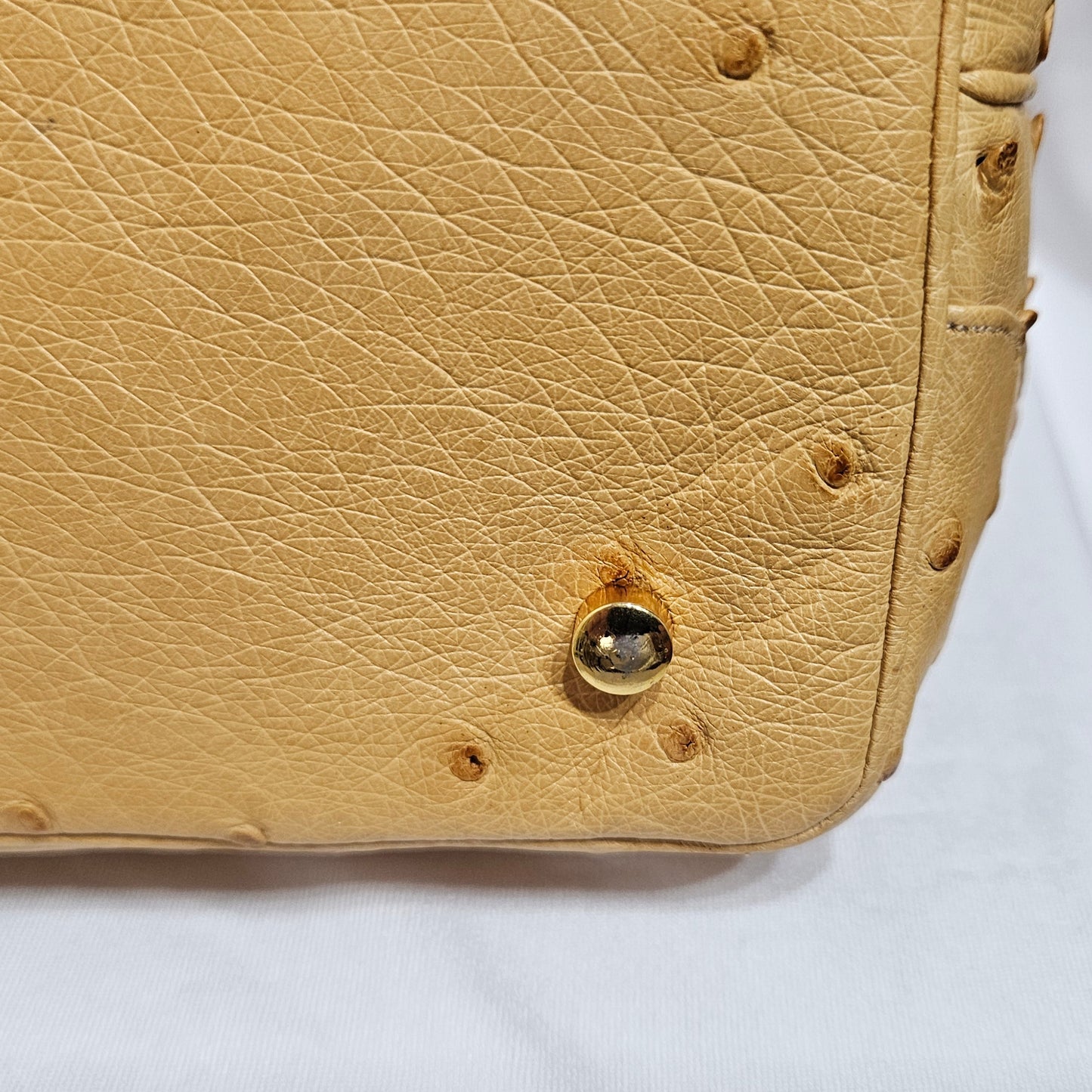 Loved By Lea: Judith Leiber Vintage Tan Ostrich Top Handle Satchel With Convertible Strap and Compact