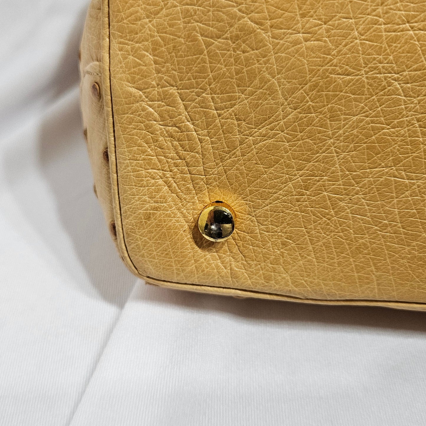 Loved By Lea: Judith Leiber Vintage Tan Ostrich Top Handle Satchel With Convertible Strap and Compact