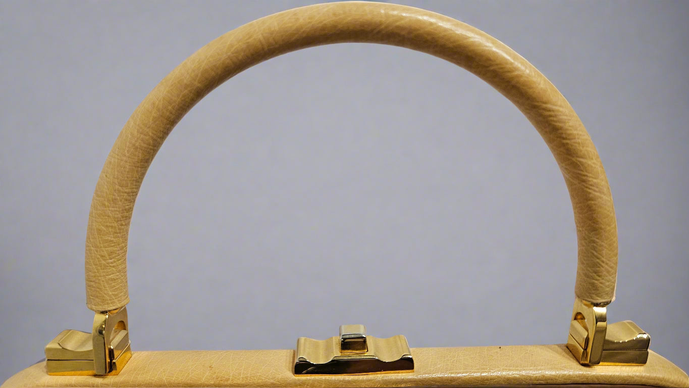 Loved By Lea: Judith Leiber Vintage Tan Ostrich Top Handle Satchel With Convertible Strap and Compact