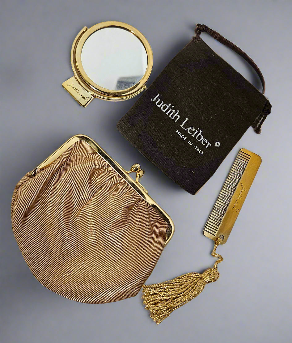 Loved By Lea: Judith Leiber Vintage Tan Ostrich Top Handle Satchel With Convertible Strap and Compact