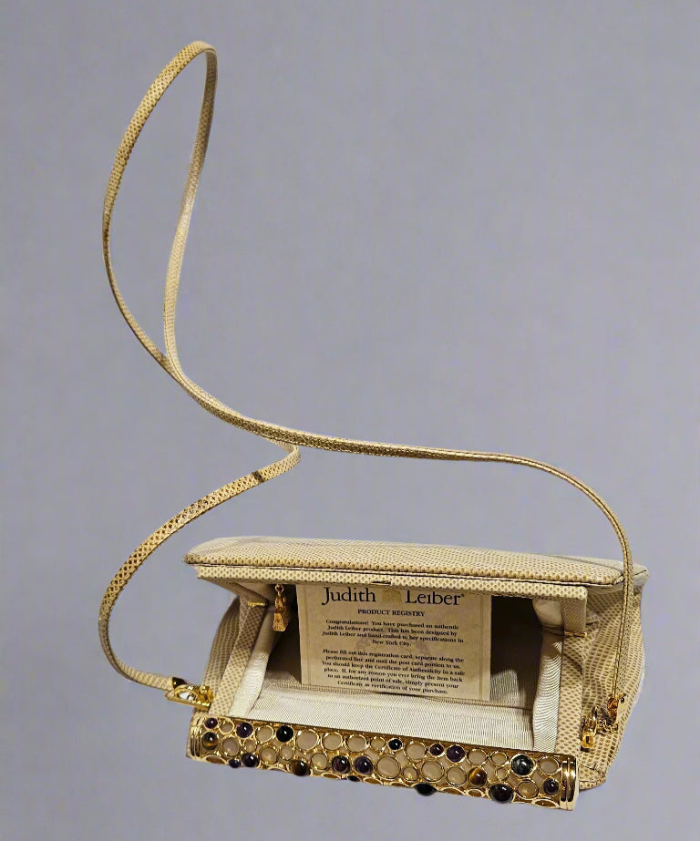Loved By Lea: Judith Leiber Beige Lizard Clutch with Strap – 1998 Collection