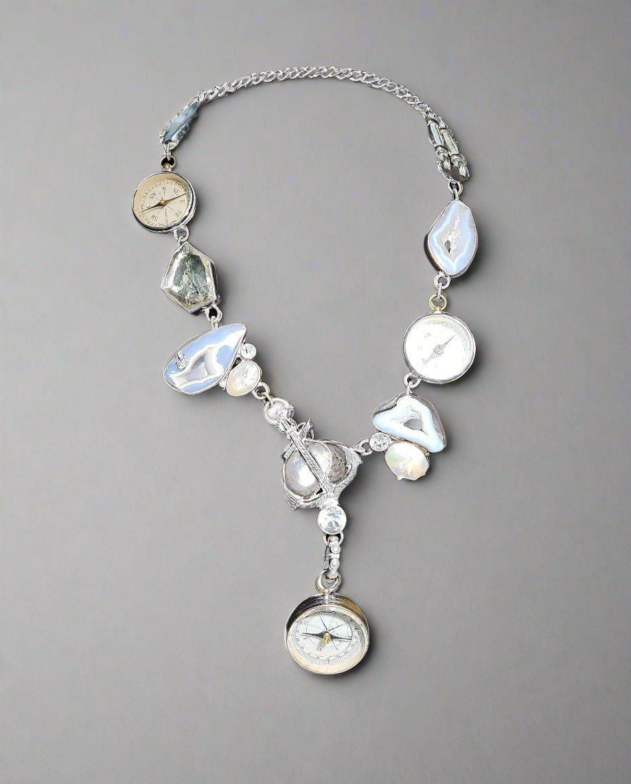 Loved By Lea Custom Nautical Compass & Anchor Statement Necklace – Blue Agate Accents | Neiman Marcus Exclusive