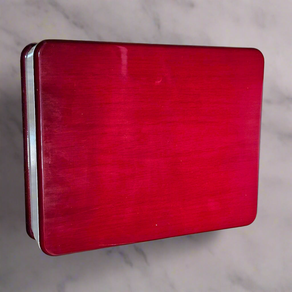 Red case on a marble countertop