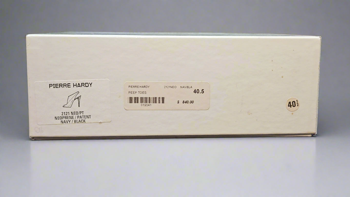 Pierre Hardy shoe box on a dark fabric background