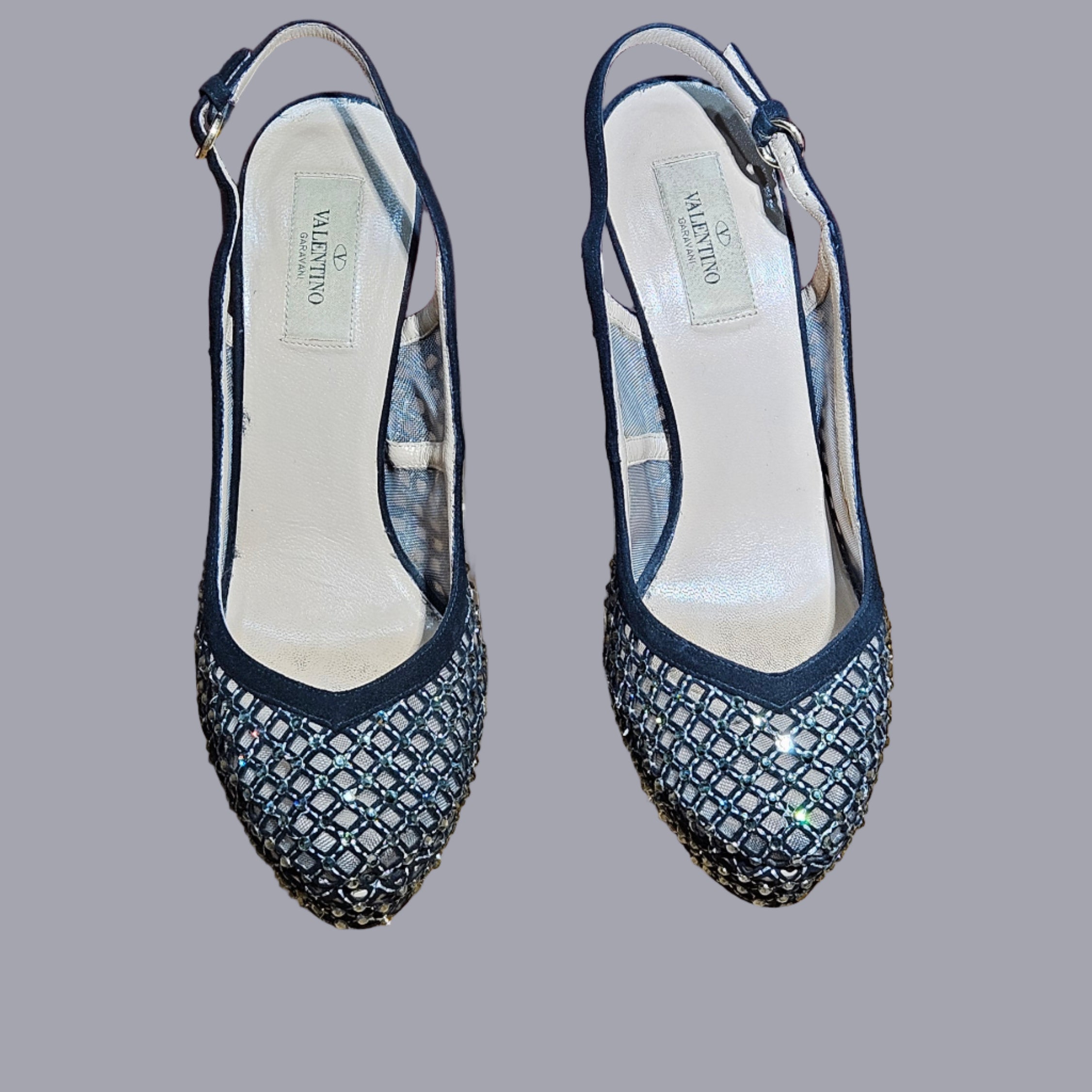 Loved By Lea: Valentino Garavani Black Rhinestone-Embellished Leather Sandal Pumps (Size 40)