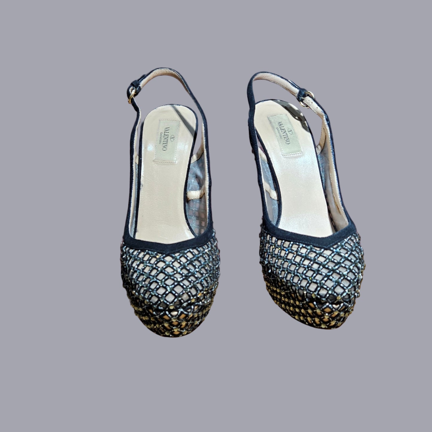 Loved By Lea: Valentino Garavani Black Rhinestone-Embellished Leather Sandal Pumps (Size 40)