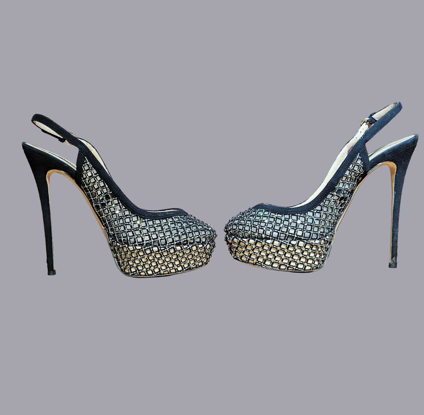Loved By Lea: Valentino Garavani Black Rhinestone-Embellished Leather Sandal Pumps (Size 40)