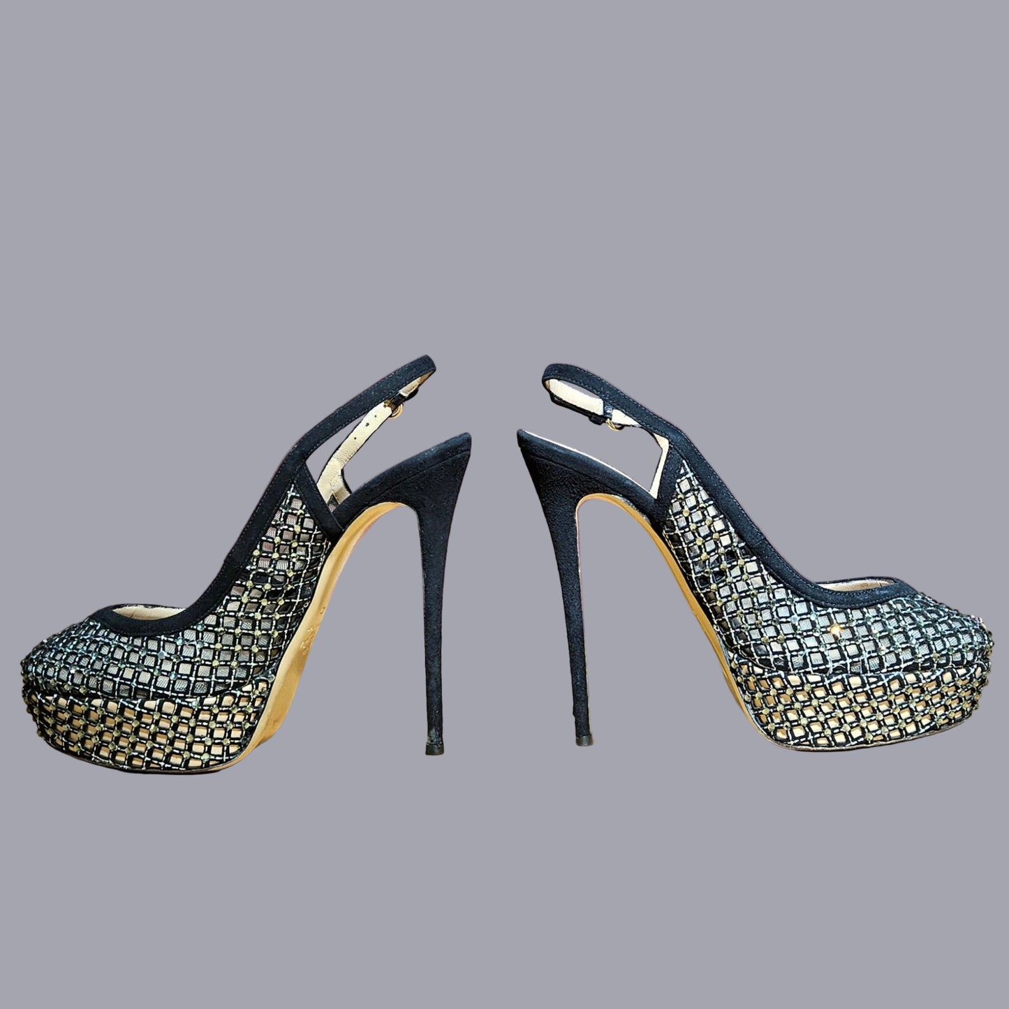 Loved By Lea: Valentino Garavani Black Rhinestone-Embellished Leather Sandal Pumps (Size 40)