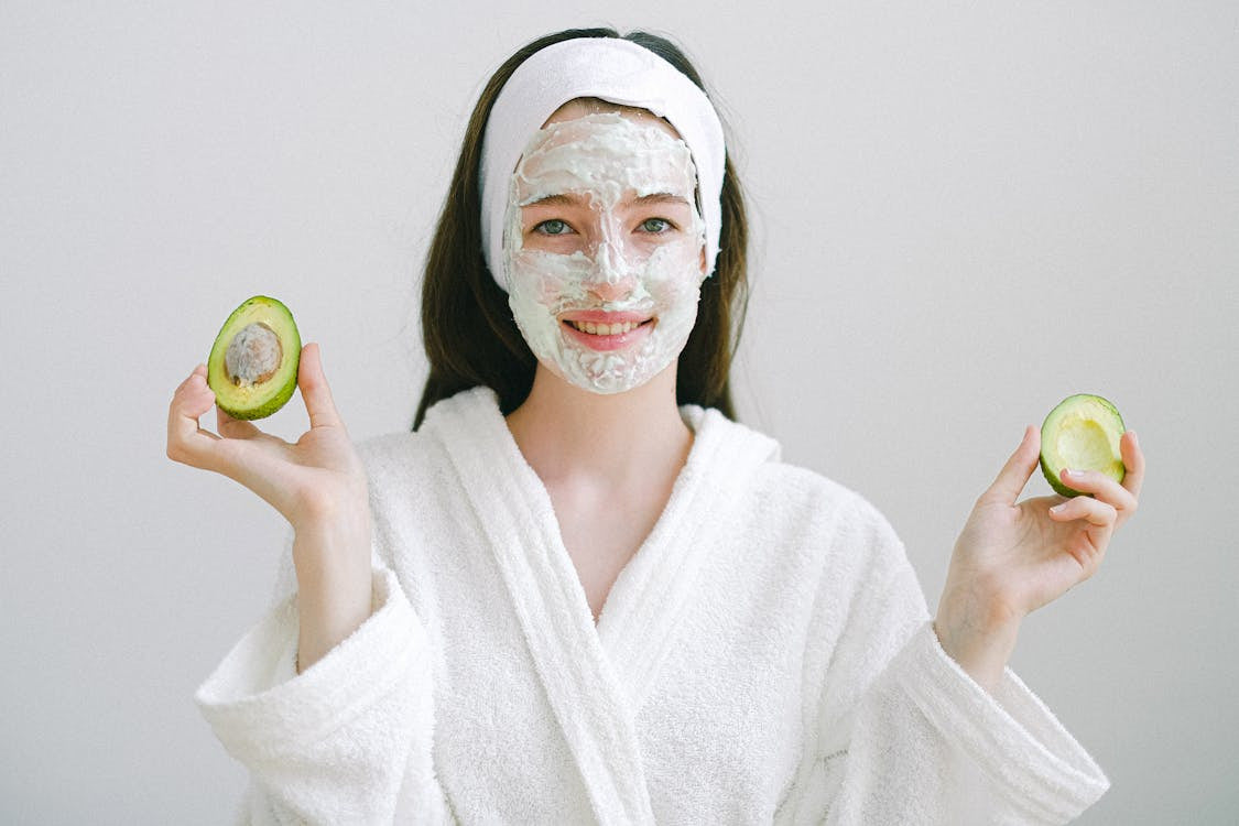 Woman with a facial mask on