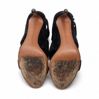 Alaïa black high heel sandals - sole view showing Made in Italy stamp