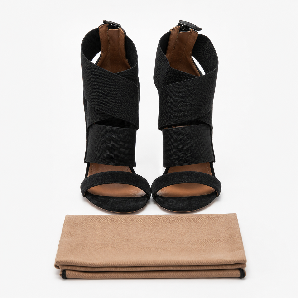 Alaïa black high heel sandals - front view with dust bag
