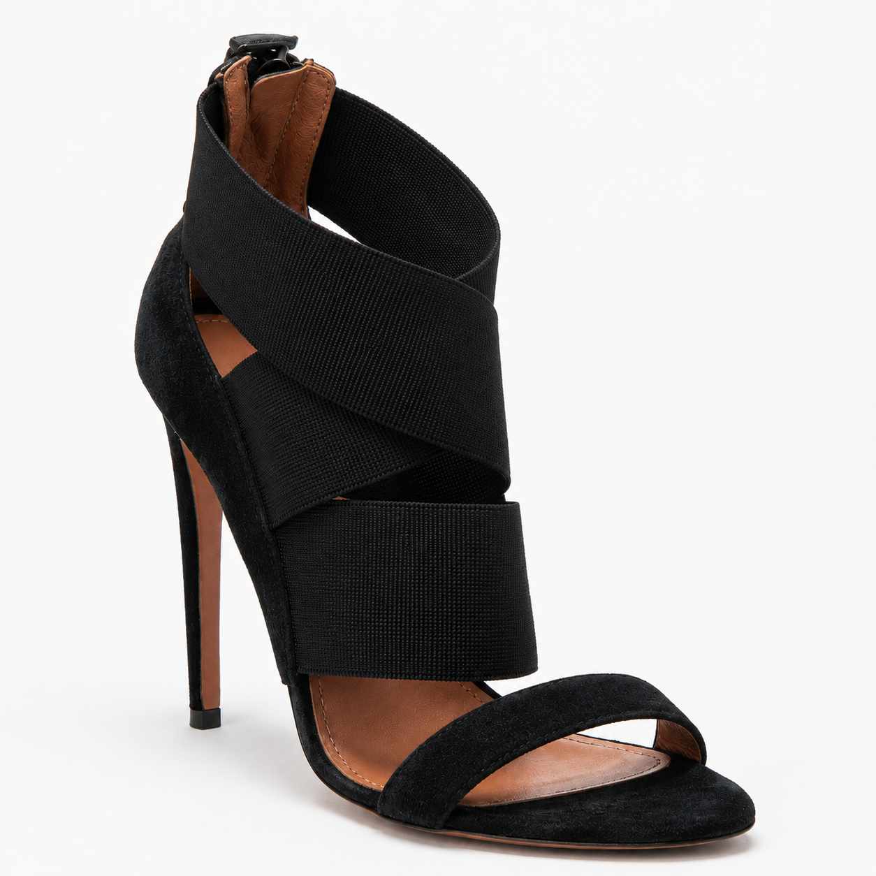 Alaïa black high heel sandals - pair front view with dust bag