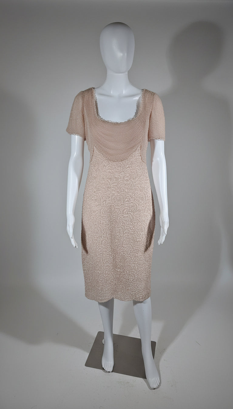 Loved by Lea: Badgley Mischka Flesh-Tone Beaded Gown – Size 8 (B Condition)