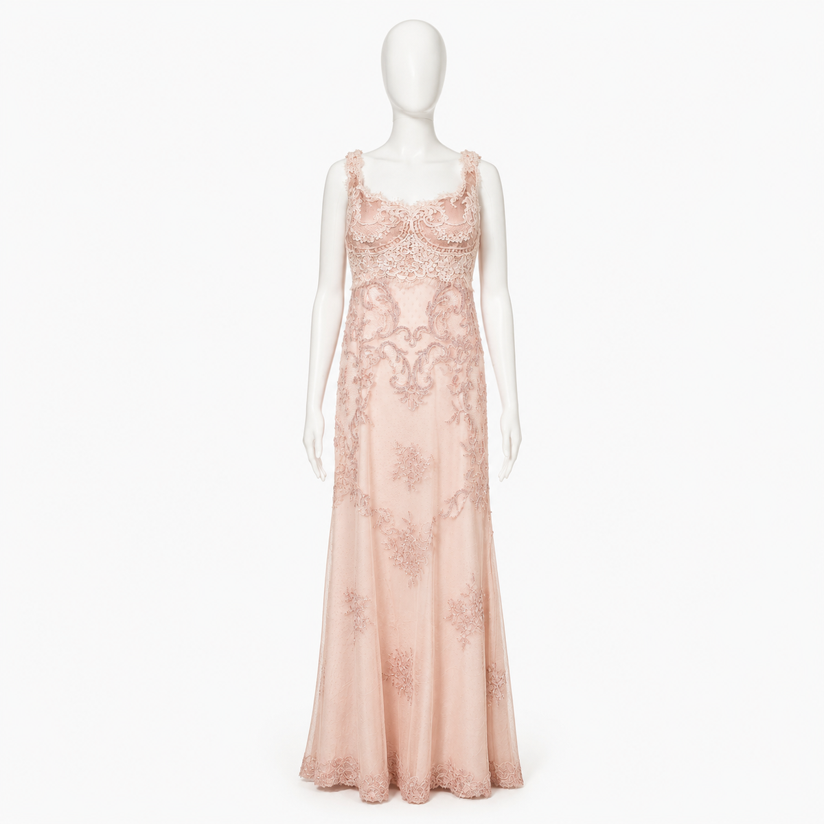 Badgley Mischka Blush Pink Lace Evening Gown Size 10