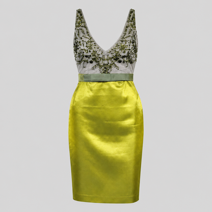 Loved By Lea: Badgley Mischka Green & Black Beaded Dress — Size 6 (US)