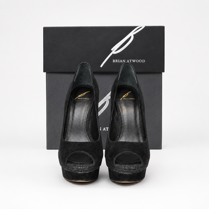 Loved By Lea: Brian Atwood Florencia black suede Swarovski crystal pumps additional detail view
