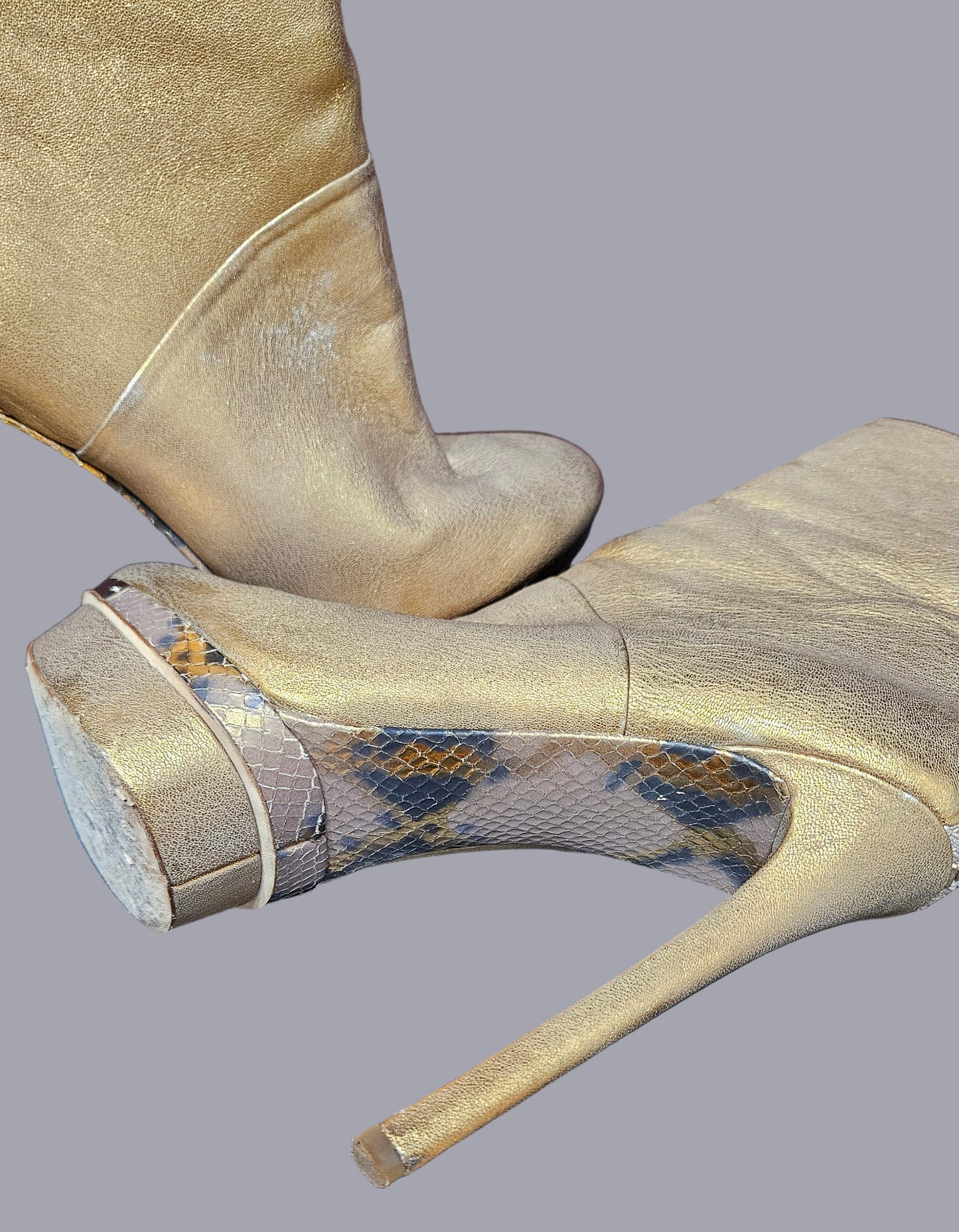 Loved By Lea: Brian Atwood Golden High Heel Platform Ankle Boots (EU 40.5/US 9.5)