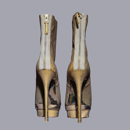 Loved By Lea: Brian Atwood Golden High Heel Platform Ankle Boots (EU 40.5/US 9.5)