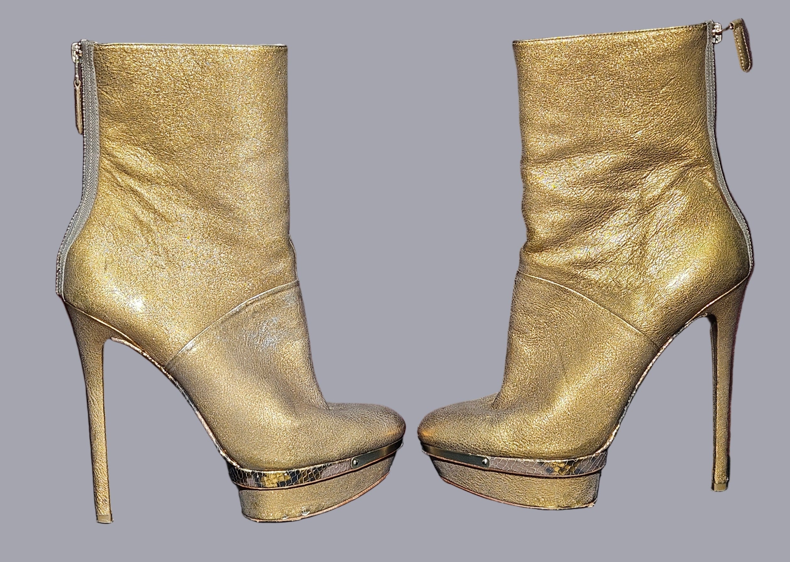 Loved By Lea: Brian Atwood Golden High Heel Platform Ankle Boots (EU 40.5/US 9.5)