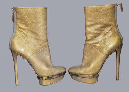 Loved By Lea: Brian Atwood Golden High Heel Platform Ankle Boots (EU 40.5/US 9.5)