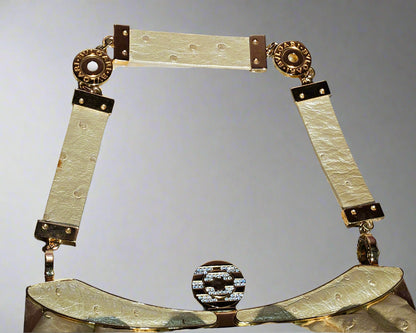 Loved By Lea: Bvlgari Vintage Crystal Logo Frame Bag in Gold Ostrich Leather