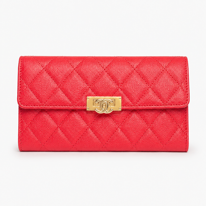 New Chanel Red Quilted Caviar Leather Boy Flap Long Wallet | Loved By Lea