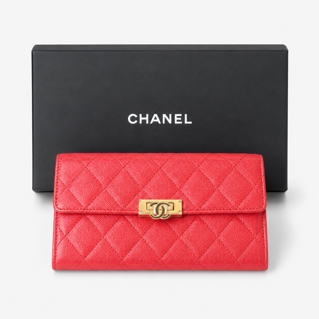 New Chanel Red Quilted Caviar Leather Boy Flap Long Wallet | Loved By Lea