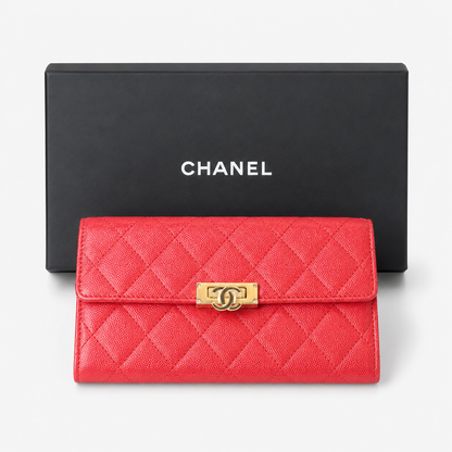 New Chanel Red Quilted Caviar Leather Boy Flap Long Wallet | Loved By Lea