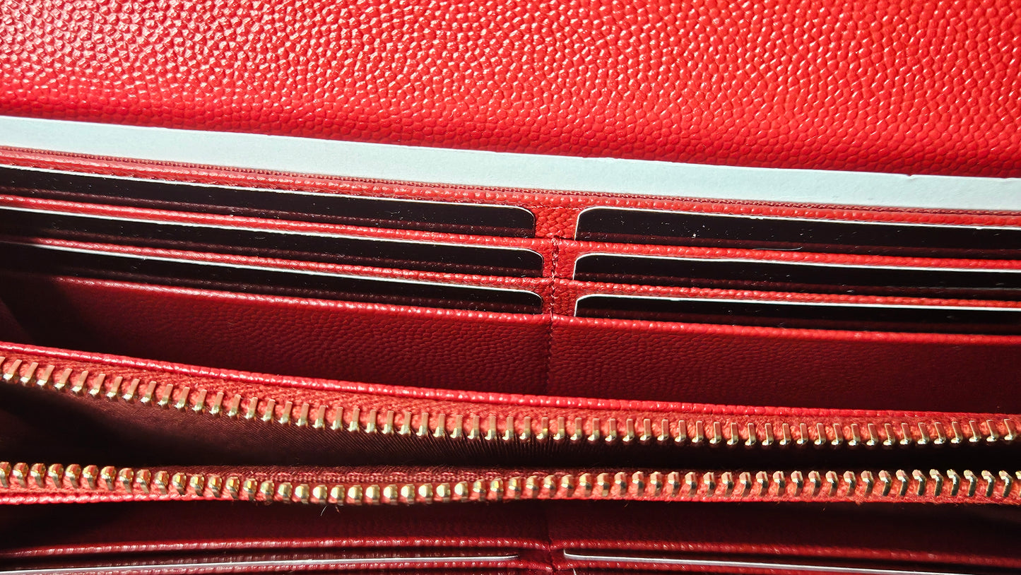 New Chanel Red Quilted Caviar Leather Boy Flap Long Wallet | Loved By Lea