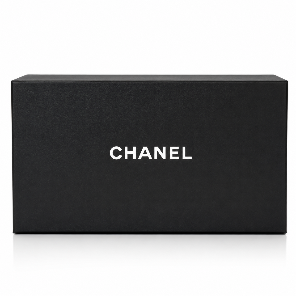 Black Chanel box on a white background