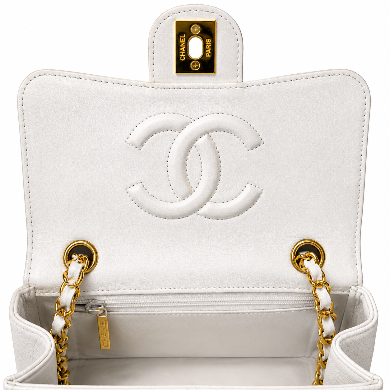 Chanel White Quilted Lizard-Embossed Leather Mini Flap Bag | Gold Hardware | A+ Condition | Loved By Lea