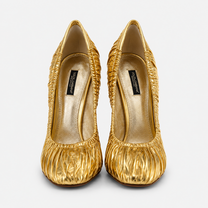 Dolce & Gabbana Metallic Gold Point-Toe Stiletto Pump | Made in Italy | EU 39 / US 9 | Loved By Lea