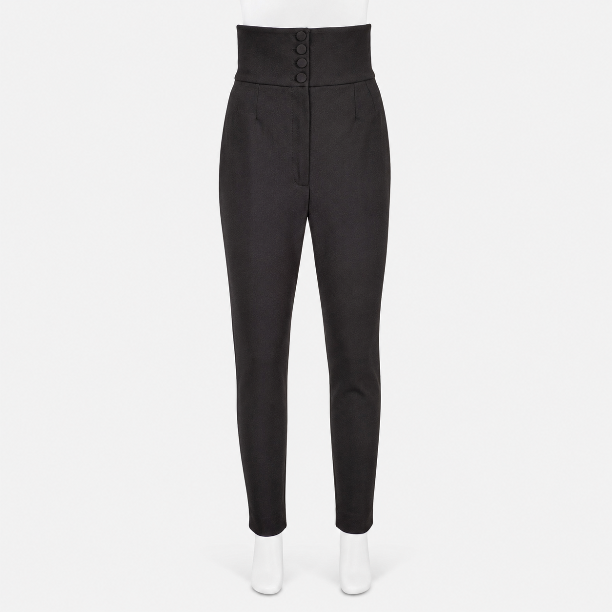 Black high-waisted pants on a white background
