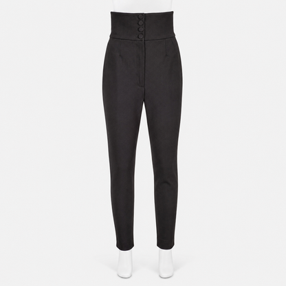 Black high-waisted pants on a white background