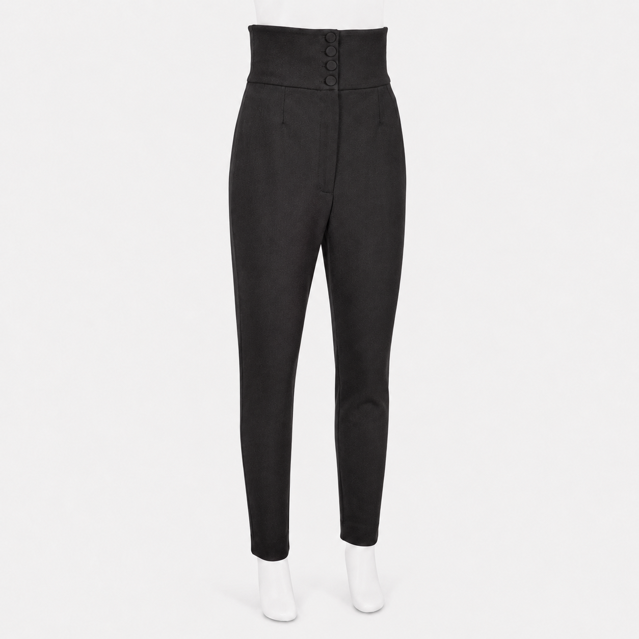 Black high-waisted pants on a white background