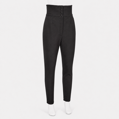 Black high-waisted pants on a white background