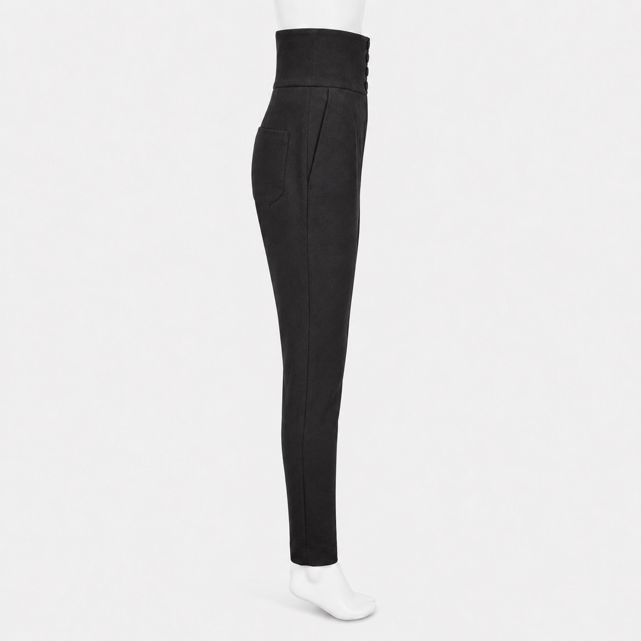 Black high-waisted pants on a white background