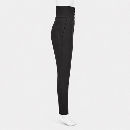 Black high-waisted pants on a white background
